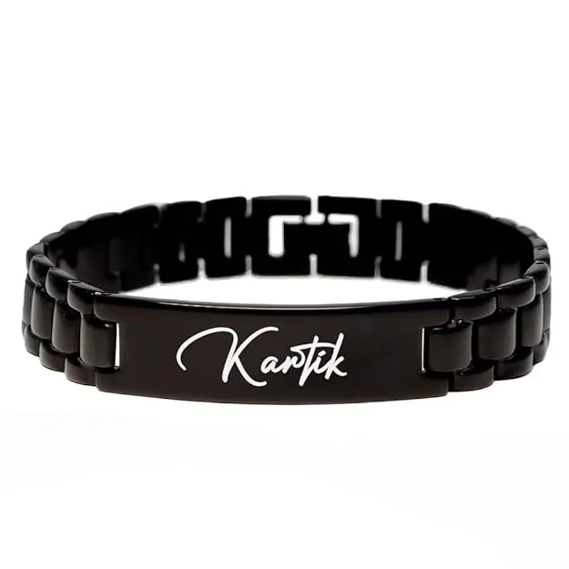 Men’s Custom Name Bracelet – Engraved Stainless Steel Adjustable Bracelets for Him | Personalized Jewelry Gift in Gold, Silverv