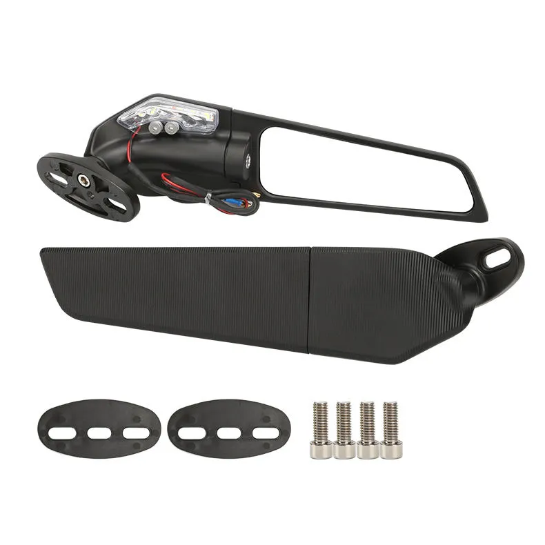 Motorcycle Parts Aluminium Adjustable Rotating Wind Wing Side Rearview With LED Lights Motorcycle Mirrors
