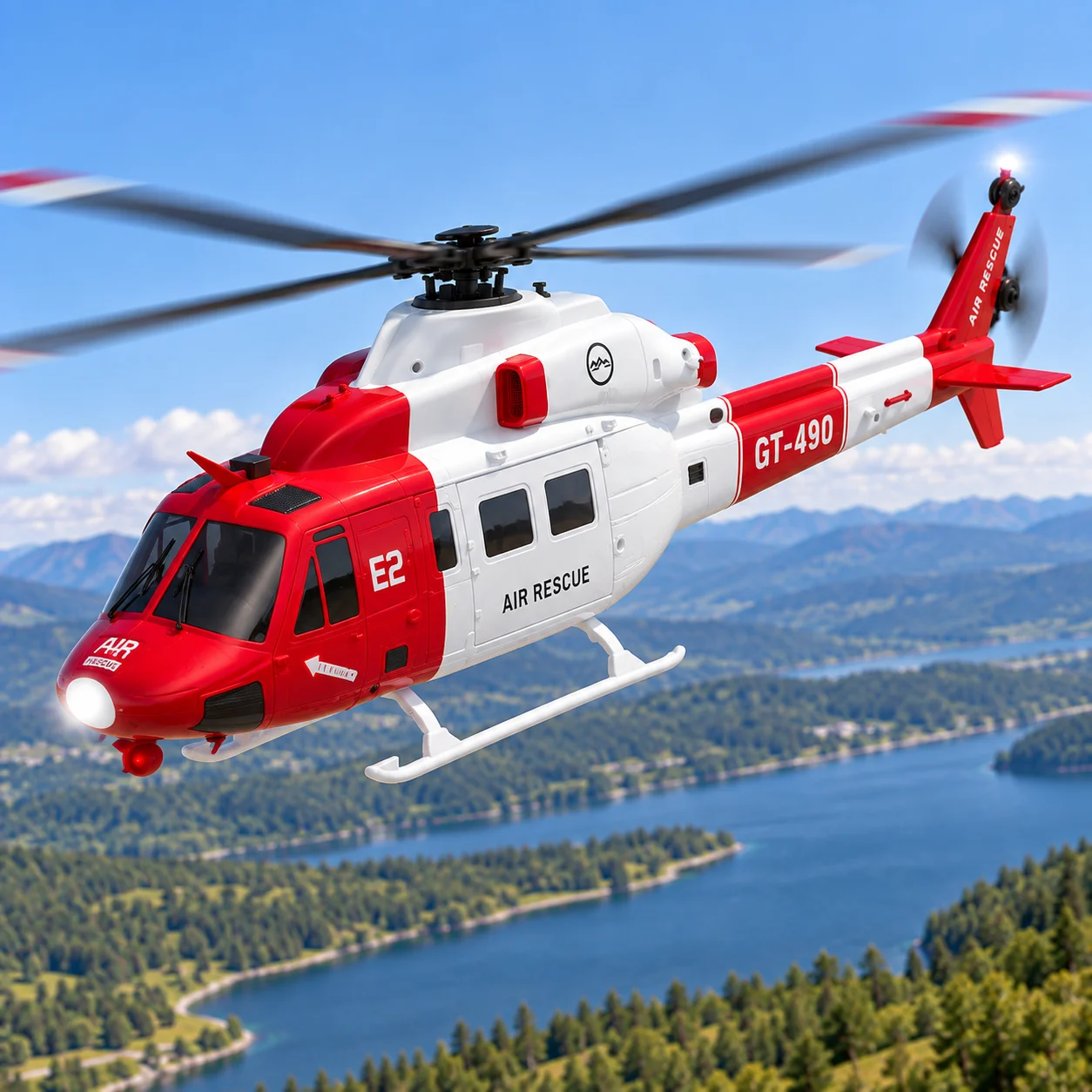 Red & White Air Rescue RC Helicopter with LED Light & Remote Control